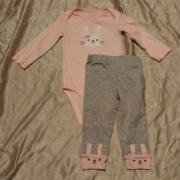 Pink/Heather Bunny Onsie with Matching Bottoms - Picture 1 of 4